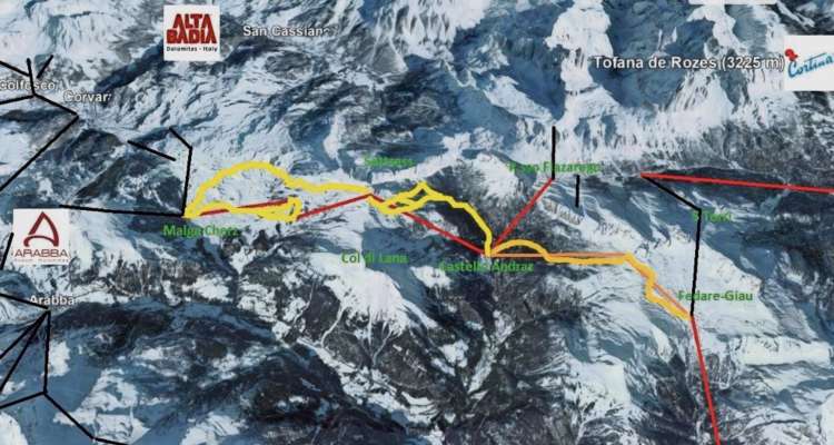 La cherta co l'ipoteji de proget de lifc e piste per realizé el colegament coi schi Cortina – Reba.
