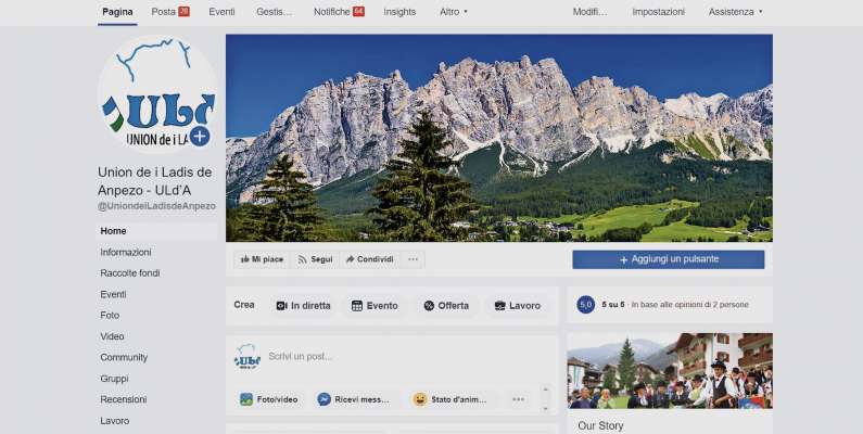 Un screenshot de ra pajina Facebook de ra Union de i Ladis d'Anpezo, agnó che dute pó śì a vede ce che se fesc par chesta comunità.

