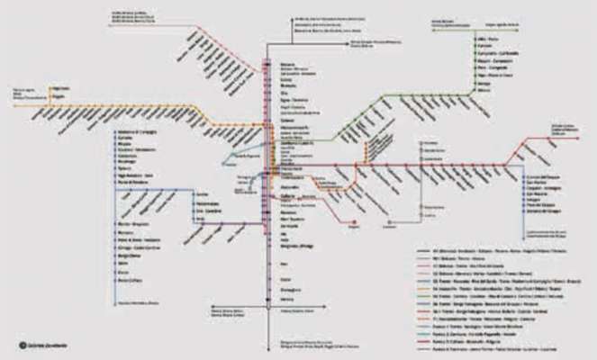 La mapa de la linees de ferates tel Trentin dessegnèda da Gabriele Dovolavilla moscia coche podessa vegnir l sistem de trasporc
