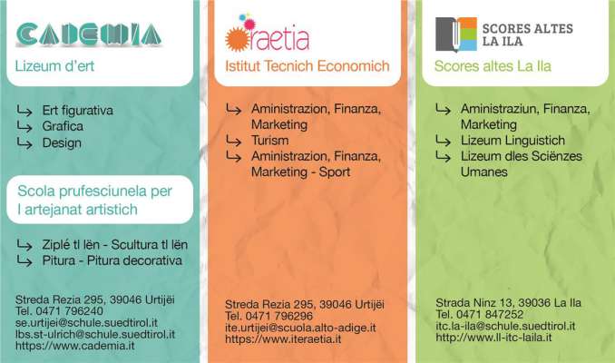 L’oferta scolastica dles scores altes dla Val Badia y Gherdëna.
