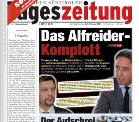 La pröma plata dla "Neue Südtiroler Tageszeitung", che á inrescí le "complot" incër l’assessur Daniel Alfreider.
