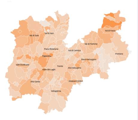 La mapa sul sit de la Provinzia moscia la situazion Covid tel Trentin.
