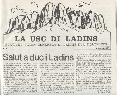 L prum numer de La Usc di Ladins, gnuda fora con l di 1. de november 1972, dant 50 agn.
