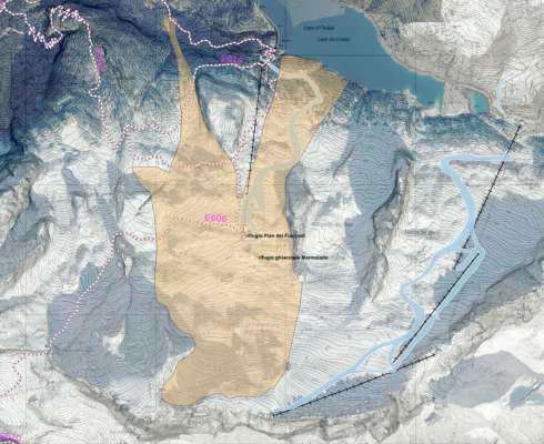 La mapa moscia l nef raion de pericol segnà fora dal Departiment de Protezion zivila de la Provinzia de Trent.
