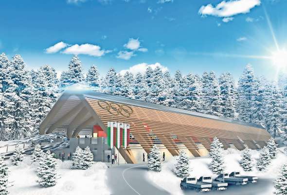 Un rendering de el projeto de ra pista noa Eugenio Monti, par bob, skeleton e cocio de ra Olimpiades d&rsquo;inverno 2026.
