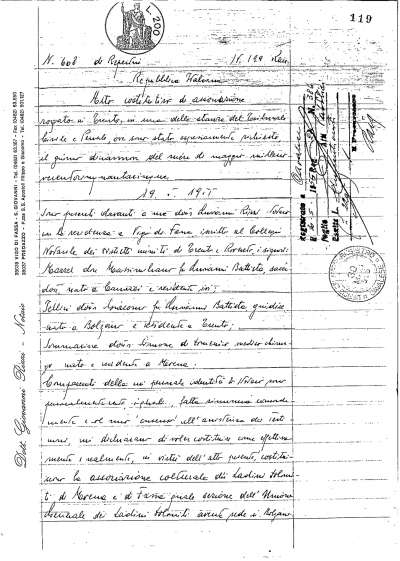 La pruma piata del at costitutif de l'Union di Ladins de Fascia, del 1955.
